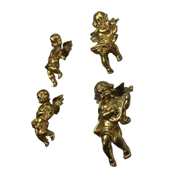 Gold Tone Cherub Angel Christmas Ornaments Set Of 4 Vintage 4 1/4” Tall - Picture 5 of 9